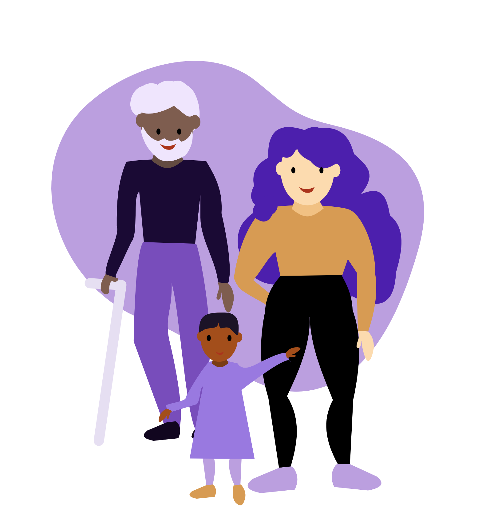 Illustration of two adults and one child standing together