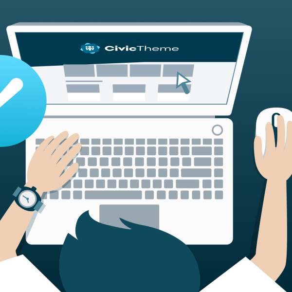 Screenshot of CivicTheme on the laptop screen looking from above